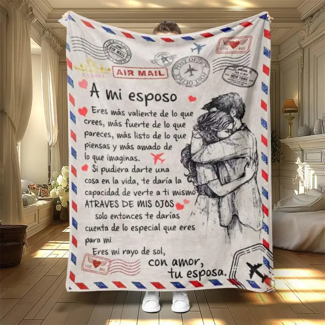 Spanish Wife Letter Blanket, Soft Flannel Throw for Husband, Romantic Gift for Anniversary, Birthday, Thanksgiving Day.Thin Blanket Dream Workshop