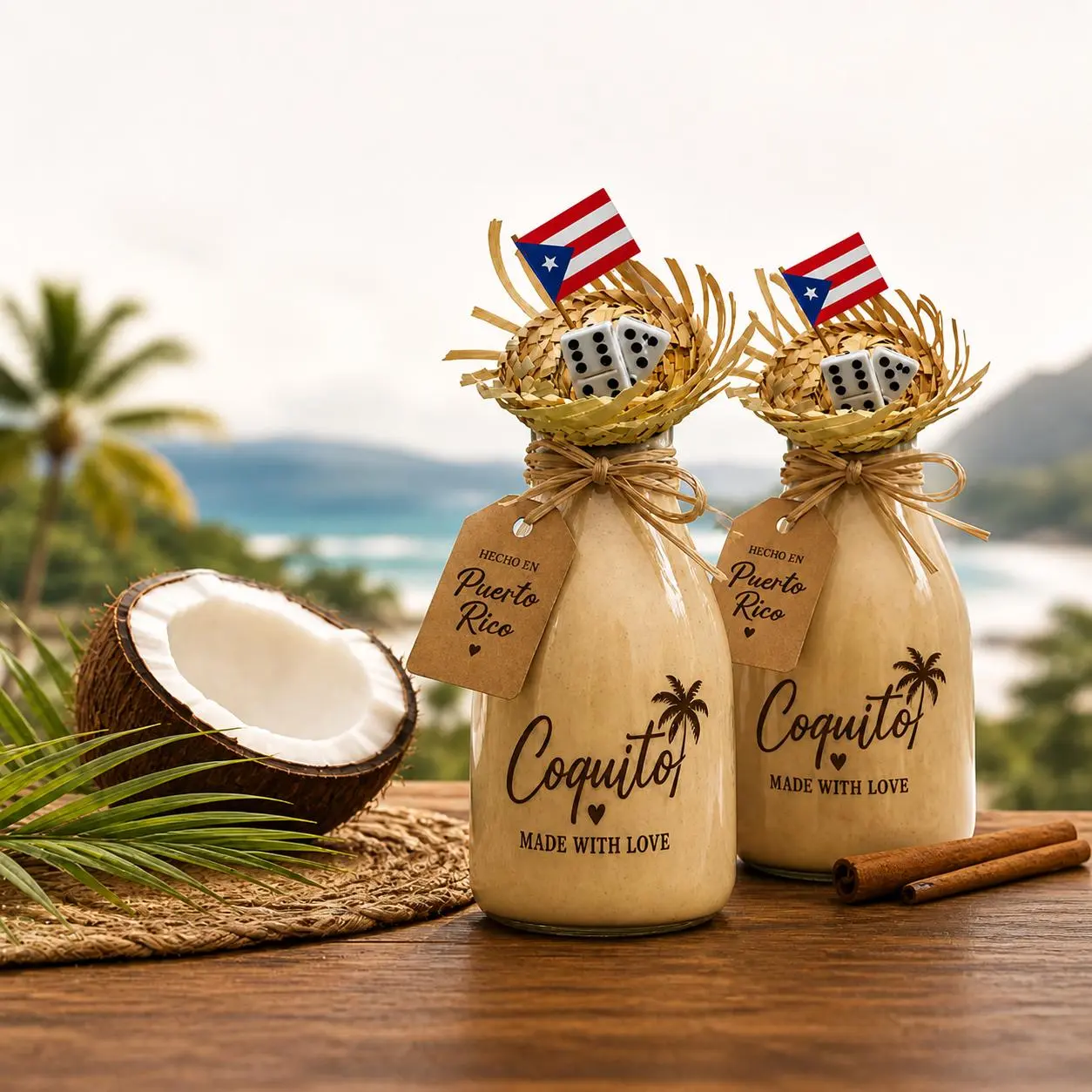Cultural Decorative 2-Piece 2" Domino Edition Pavita Hats Set with Puerto Rico Toothpick Flags, Jibaro Pavas Party Favors, Straw Coquito Drink Bottle Toppers for Birthday Souvenirs, Tropical Beach Festivities