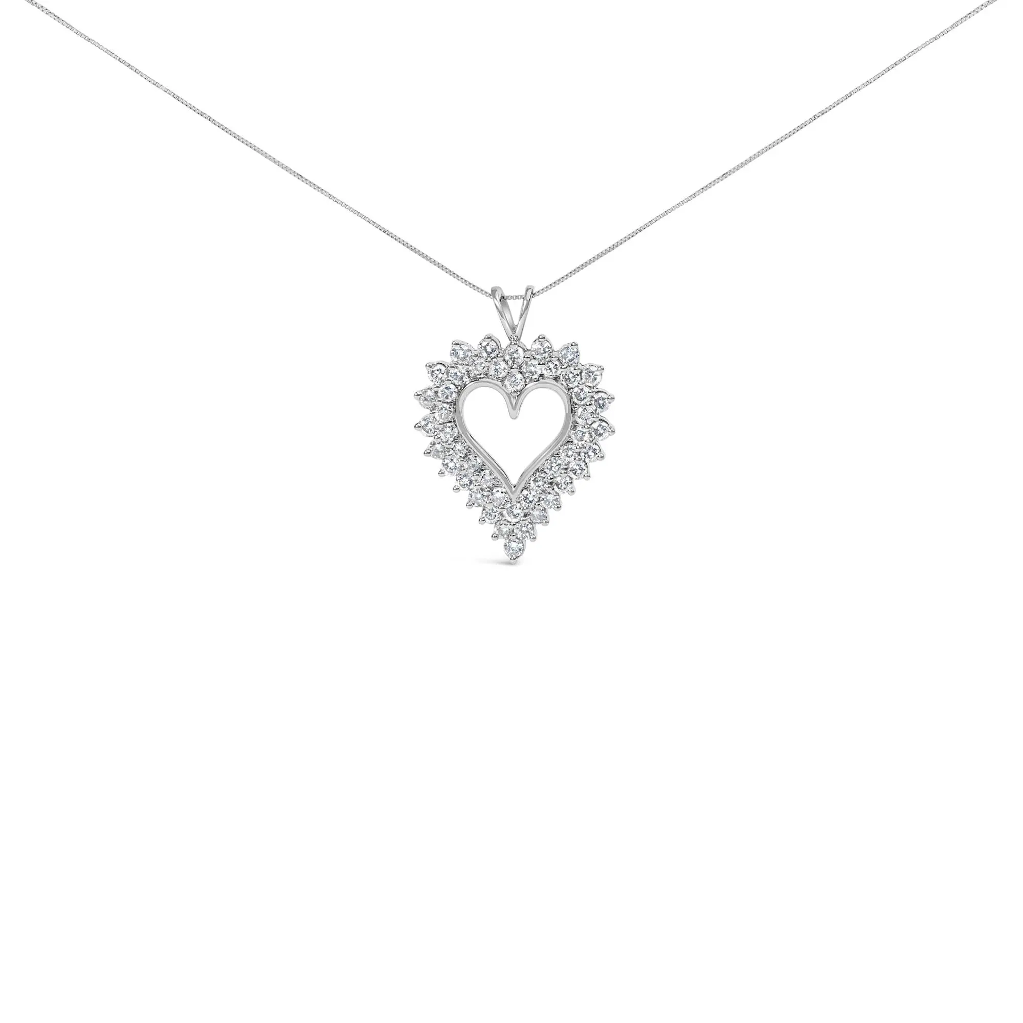 .925 Sterling Silver 3.00 Cttw Round Cut Diamond Cluster Heart 18" Pendant Necklace (K-L Color, I1-I2 Clarity)