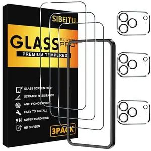 3 Pack Screen Protector for iPhone 17 Pro with 3 Pack Camera Lens Tempered Glass Protector + Installation Frame, 6.3 Inch HD Clear Glass Film 9H Hardness, Scratch Resistent, Case Friendly