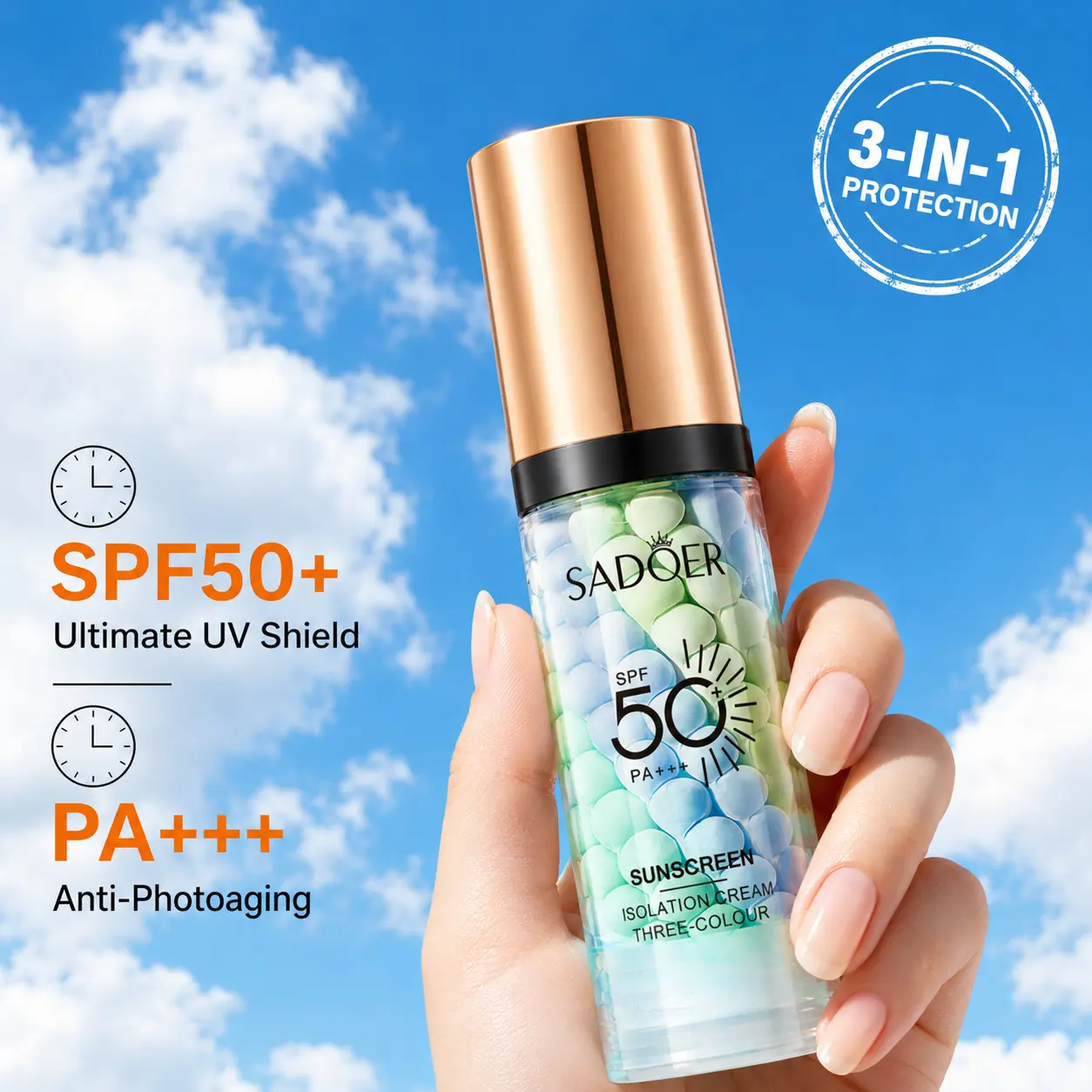 3-in-1 Alcohol-Free Facial Primer Serum - SPF 50 PA+ Tinted Sunscreen for Face, Moisturizing Hydrator, 1-Step Color Corrector, Youth-Boosting Oil Control Isolation Cream for Flawless Skin Tone Makeup Spring Glow Up Summer Vibes,summerwins