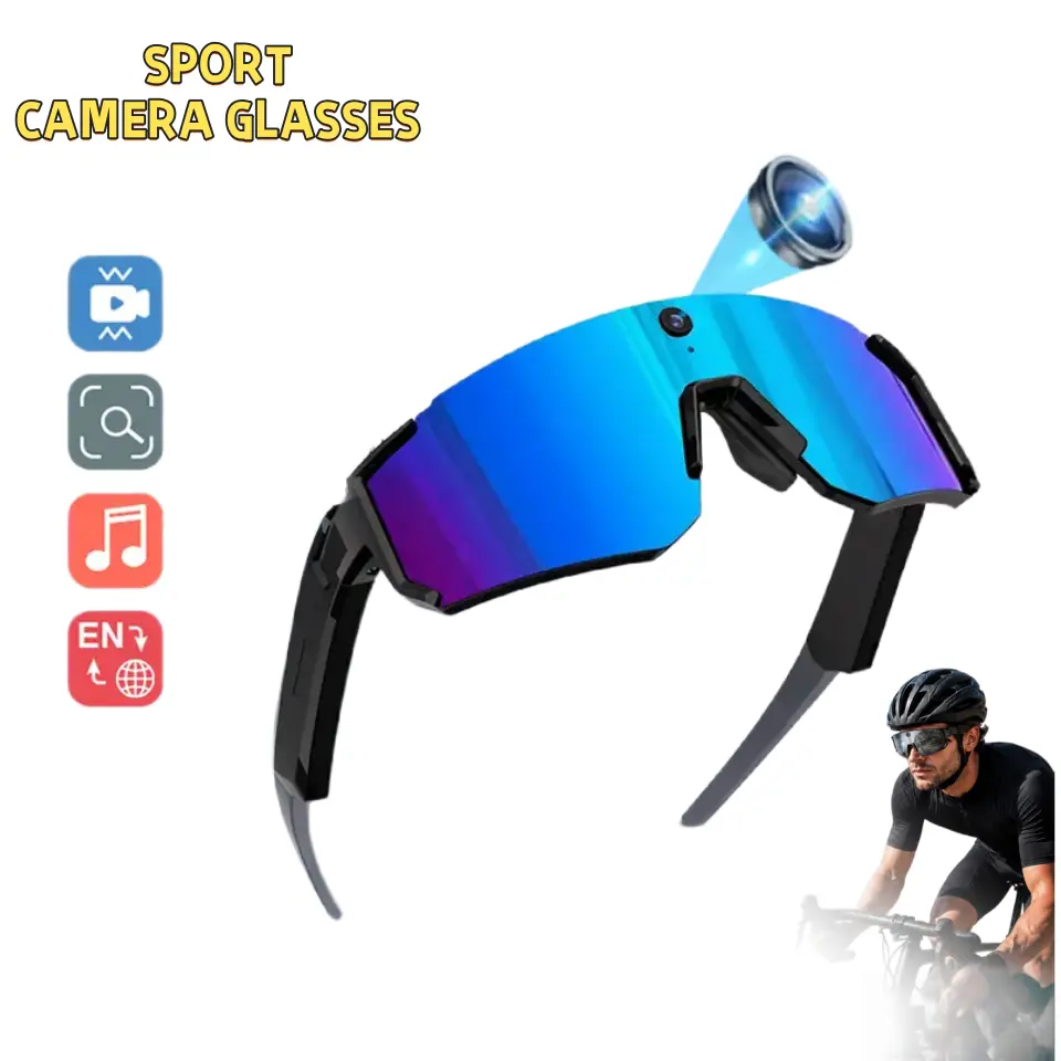 AI Smart Sports Glasses with 8MP Camera, 2K Photo/1200P Video Recording Wearable Glasses, Outdoor Sports Polarized Sunglasses with AI Voice Assistant, IP54 Waterproof Multifunctional Wireless Audio Bluetooth Glasses with Headphone,UV Protection Eyeglass