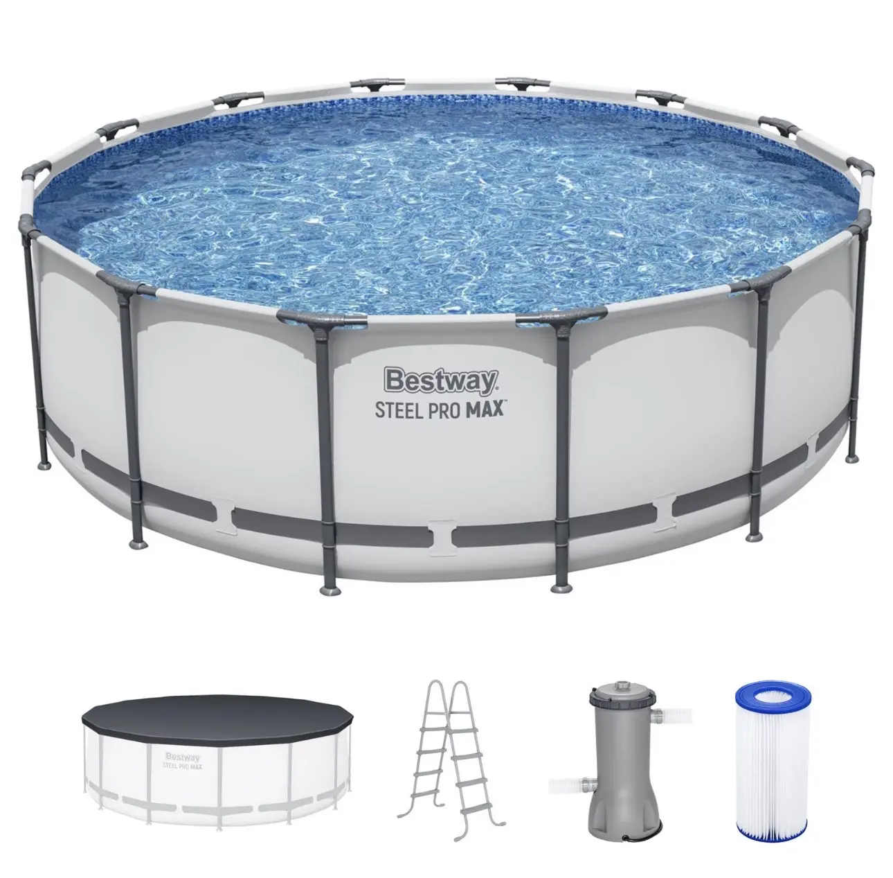 Bestway Steel Pro MAX 15' x 48" Round Above Ground Swimming Pool for Backyard