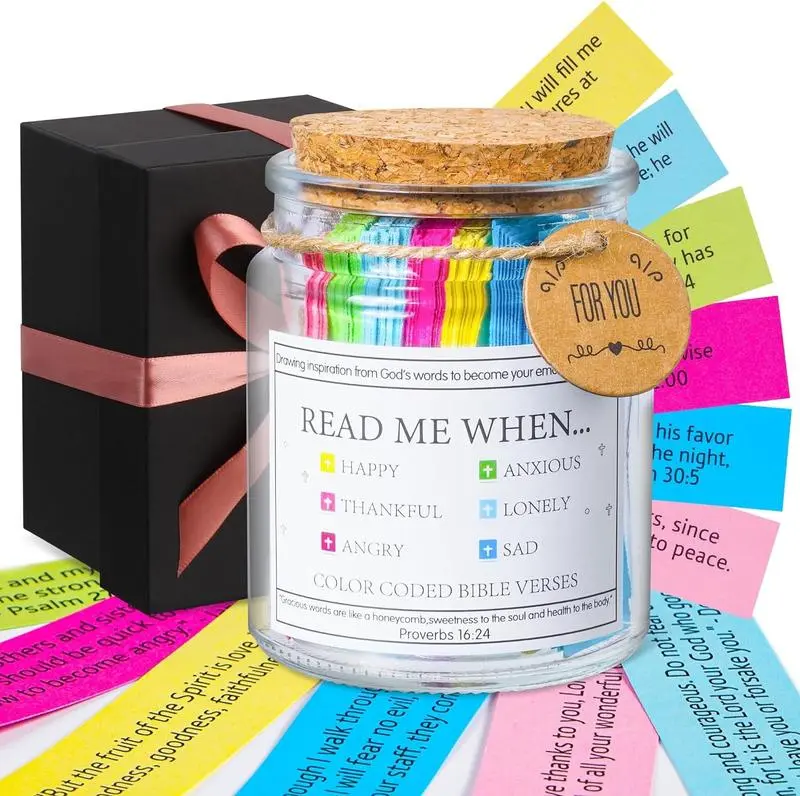 1-Set Glass Bible Verse Jars - Spiritual Christianity Bible Jar of Emotions and Feelings, Religious Gift Storage Bottles, Colorful Inspirational Home Bedroom Decor Supplies