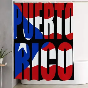 1/4pcs Puerto Rico Flag Shower Curtain Set - Bold Blue Red White 'PUERTO RICO' Text, Matching Bath Mats & Toilet Lid Cover, Bathroom Decoration Accessories, Bathroom Accessory, Bathroom Decor for Puerto Rican Pride Events - Perfect for National Day
