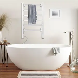 105W 6-Bar Heated Towel Warmer Rack, Electric Towel Drying Rack Freestanding Wall Mount, 2/4H Timer IP56 Waterproof Plug-in, Stainless Steel Towel Heater for Bathroom Bedroom Spa, Silver