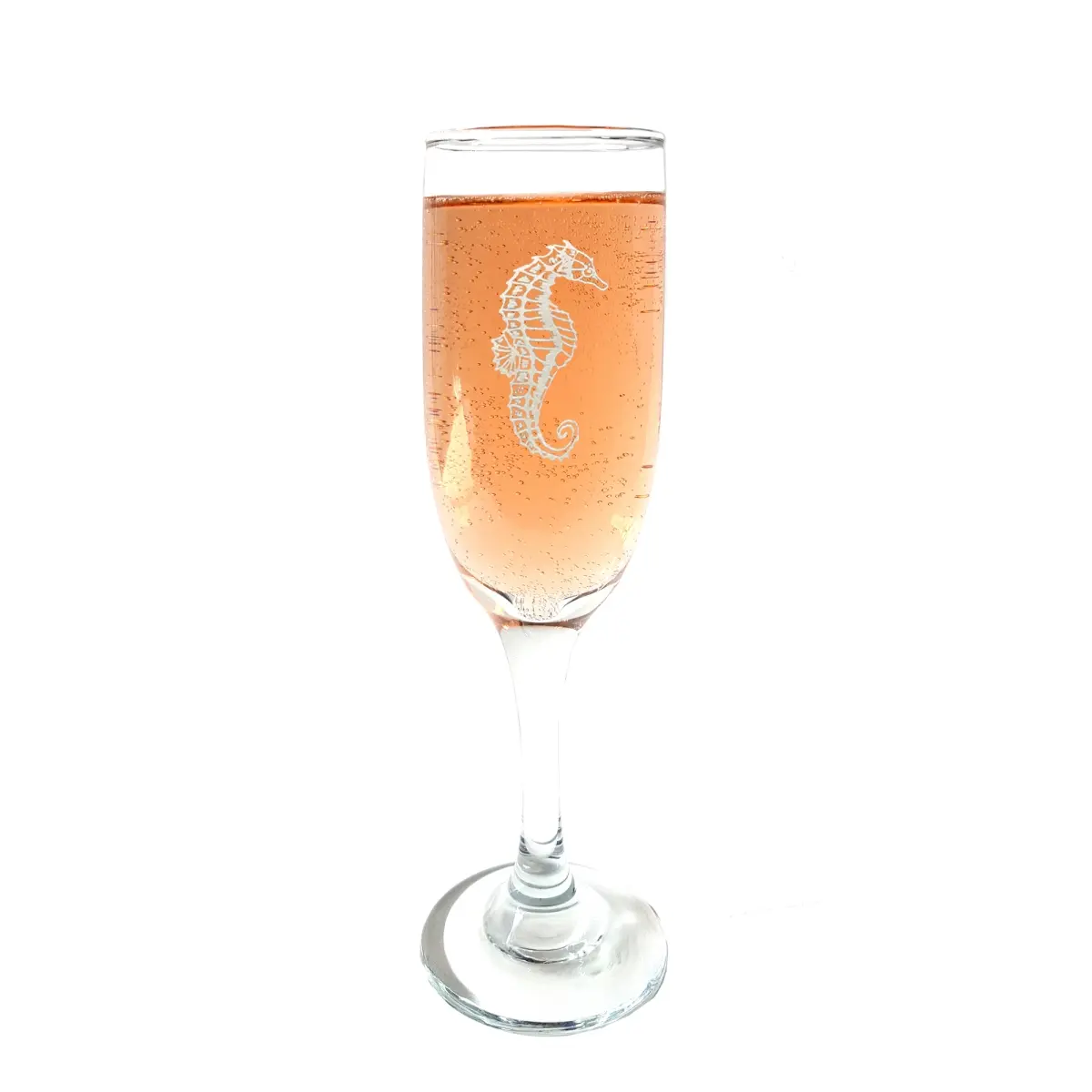 6 oz Seahorse Engraved Glass Champagne Flute