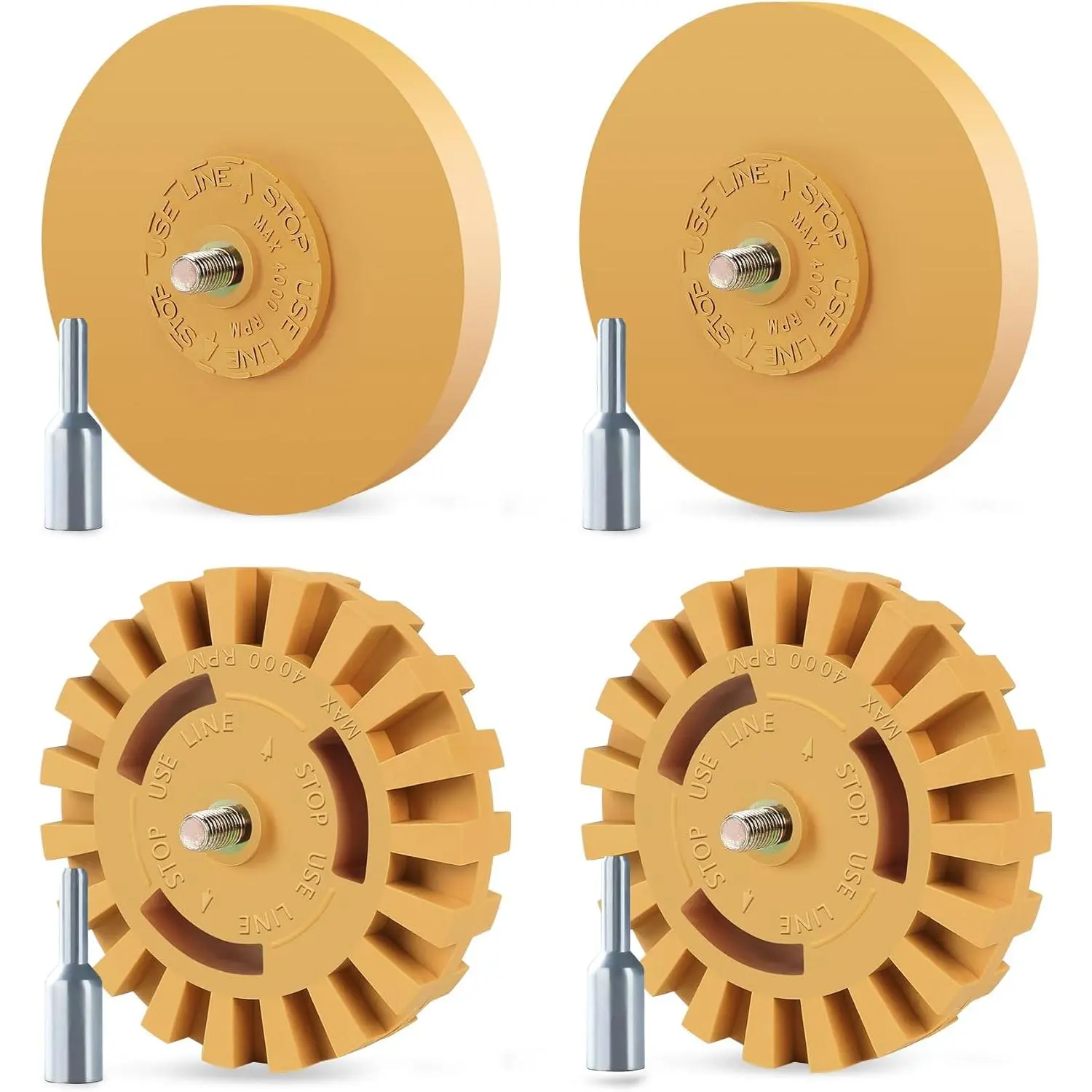 4-Pack Eraser Wheel Sticker Remover Non-Damaging to Car Paint 4inch Adhesive Rubber Wheel with Drill Adapter Car Sticker Remover Suitable for Vinyl Stickers, Labels, Stickers, Graphics, Tape, Tar