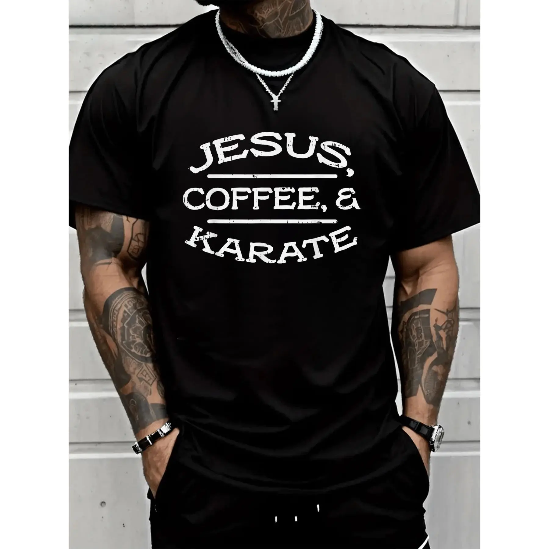 100% Cotton Unisex Jesus Coffee Karate Martial Arts Christians Men Women Gift T-Shirt Breathable, Comfortable, Summer & Spring Essential