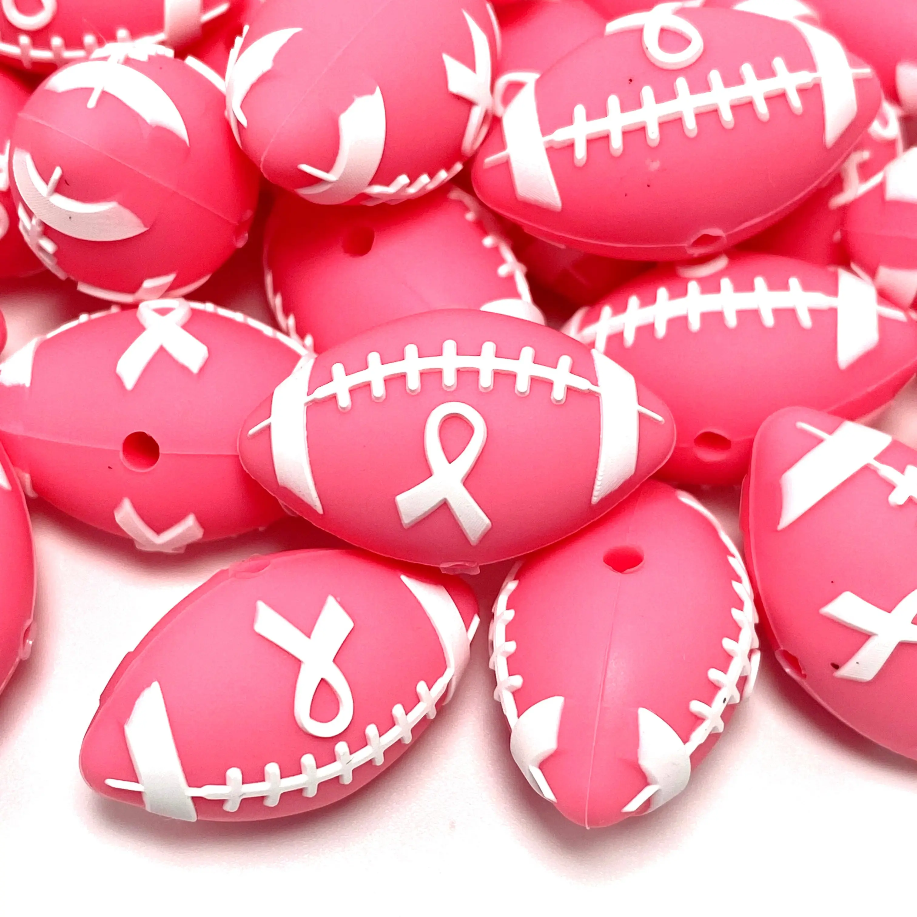 1pc Tackling Cancer Together 3D Silicone Focal Beads - Breast Cancer Awareness Football Shape Beads for Beaded Pens