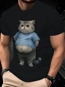 Men's Casual Cartoon 3D Digital Print Short Sleeve T-Shirt, Perfect for Summer Sportswear, Comfortable Crew Neck Design