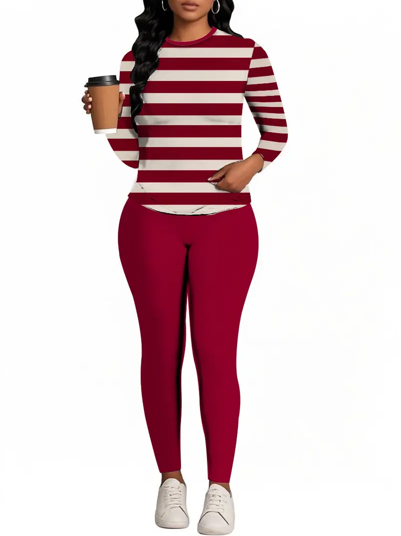 Large women's red striped sportswear, casual