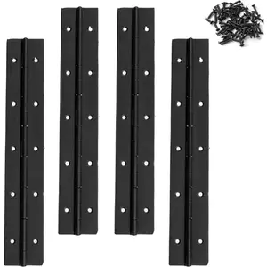 4PACK 10INCH Black Continuous &Piano Hinge 0.05" Thickness/1.2" Open Width Heavy Duty Continuous Hinge with Holes for Cabinet Door Cases Woodworking Include Screws