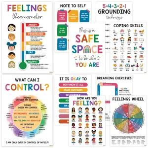 BEAWART 10 Mental Health Posters For Kids (10x14), Feelings Wheel, What I Can Control, Coping Skills Charts, Classroom, Therapy Office, School Counselor Decor