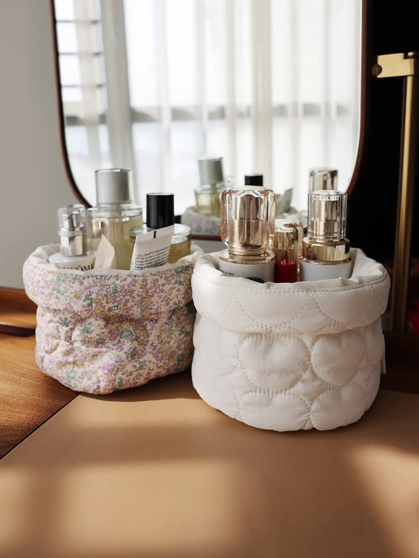 Foldable Makeup Brush Storage Tube, Floral Plain Desktop Organizer, Round Cylinder for Dorm Room Essentials, Girls' Desk Accessories, Makeup Brush Holder, Cosmetic Storage, Beauty Organizer, Foldable Organizers