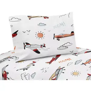 Sweet Jojo Designs Queen Sheet Set Airplane  Red Blue and White 4pc