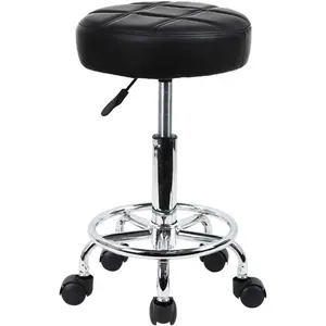 Round Rolling Stool Chair PU Leather Height Adjustable Swivel Drafting Work SPA Shop Medical Salon Stools with Wheels Small Office Chair (Black)