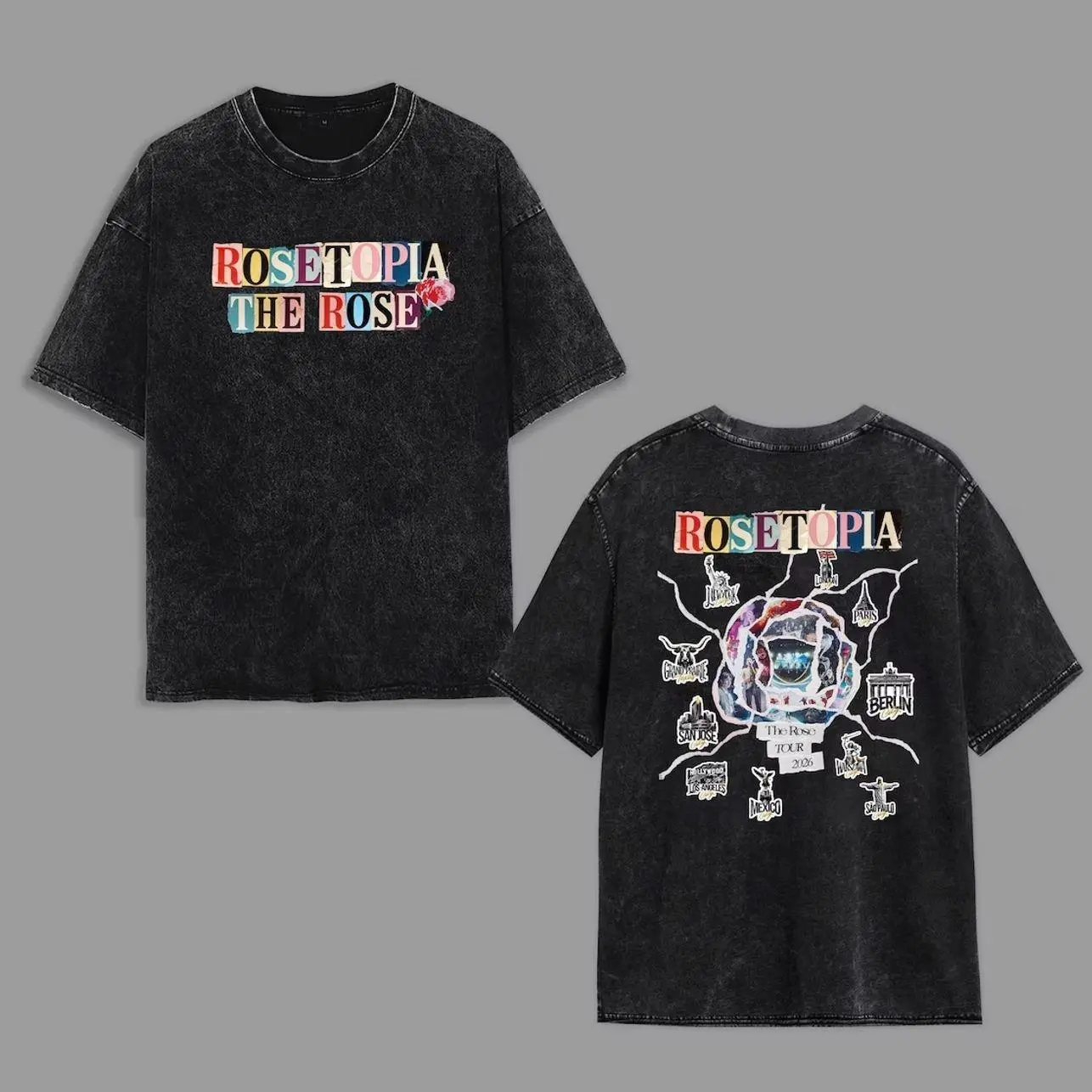 Retro The Rose Kpop Shirts Kpop Concert Shirt K-pop Tees Korean Rock Tops Y2k Top Black Rose Gift Unisex Short Sleeves Tops