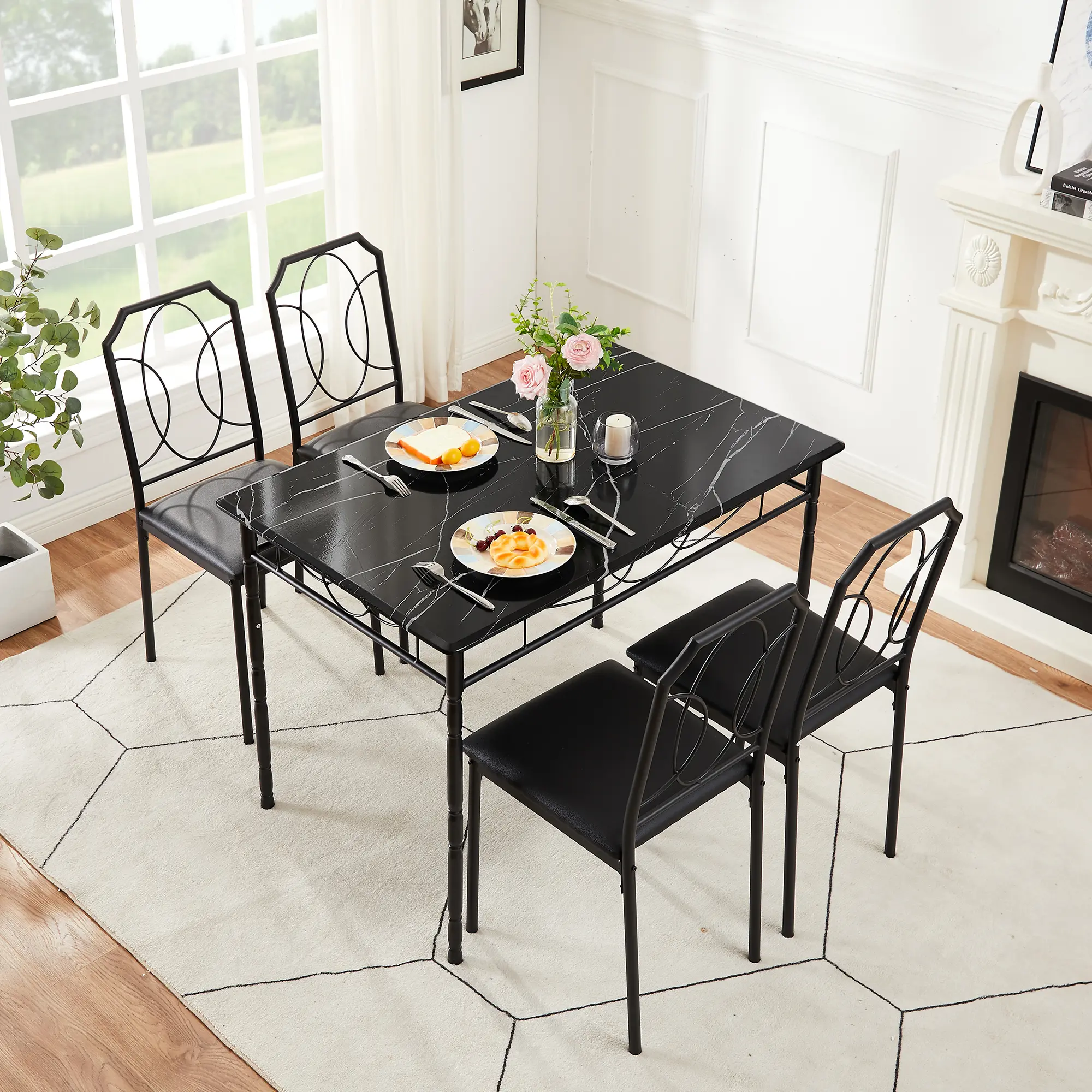 VECELO 3/5-Piece Industrial Modern Ergonomic Counter Height Dining Set - Table with 2 Stools, Apartment Furniture for Dining Room