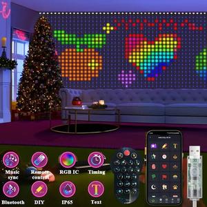 LED Intelligent Curtain Light IP65 RGB APP Control DIY Text and Pattern Fairy Tale Light for Curtain Background Home Decoration Suitable for Halloween Christmas Holiday Decoration Dimming summergarden