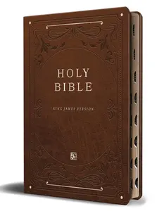 KJV Holy Bible, Giant Print Thinline Large Format, Brown Premium Imitation Leather with Ribbon Marker, Red Letter, and Thumb Index -- Origin, Paperback