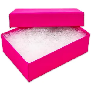 The Display Guys - 25-Pack #32 Cotton Filled Cardboard Kraft Paper Jewelry Boxes Gift Cases - Neon Fuchsia (3.3" x 2.3" x 1.0")