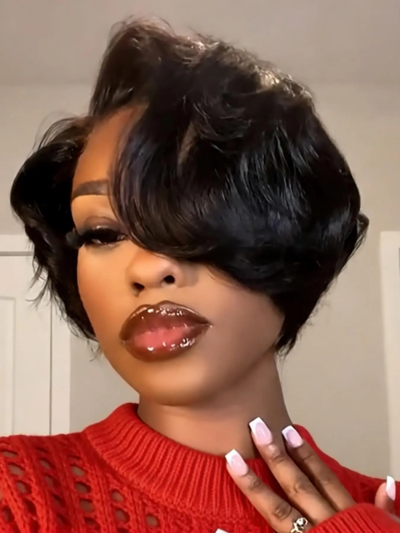 6inch 13x4x1 T Part Lace Natural Pixie Cut Real Human Hair Wigs for Women, Short Curly Wave Side Part Wig for Daily Party Natural Looking Wigs