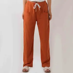 Breathable Cotton Lounge Pants for Women - Relaxed Fit with Elasticized Waistband Cherie Code Orange M