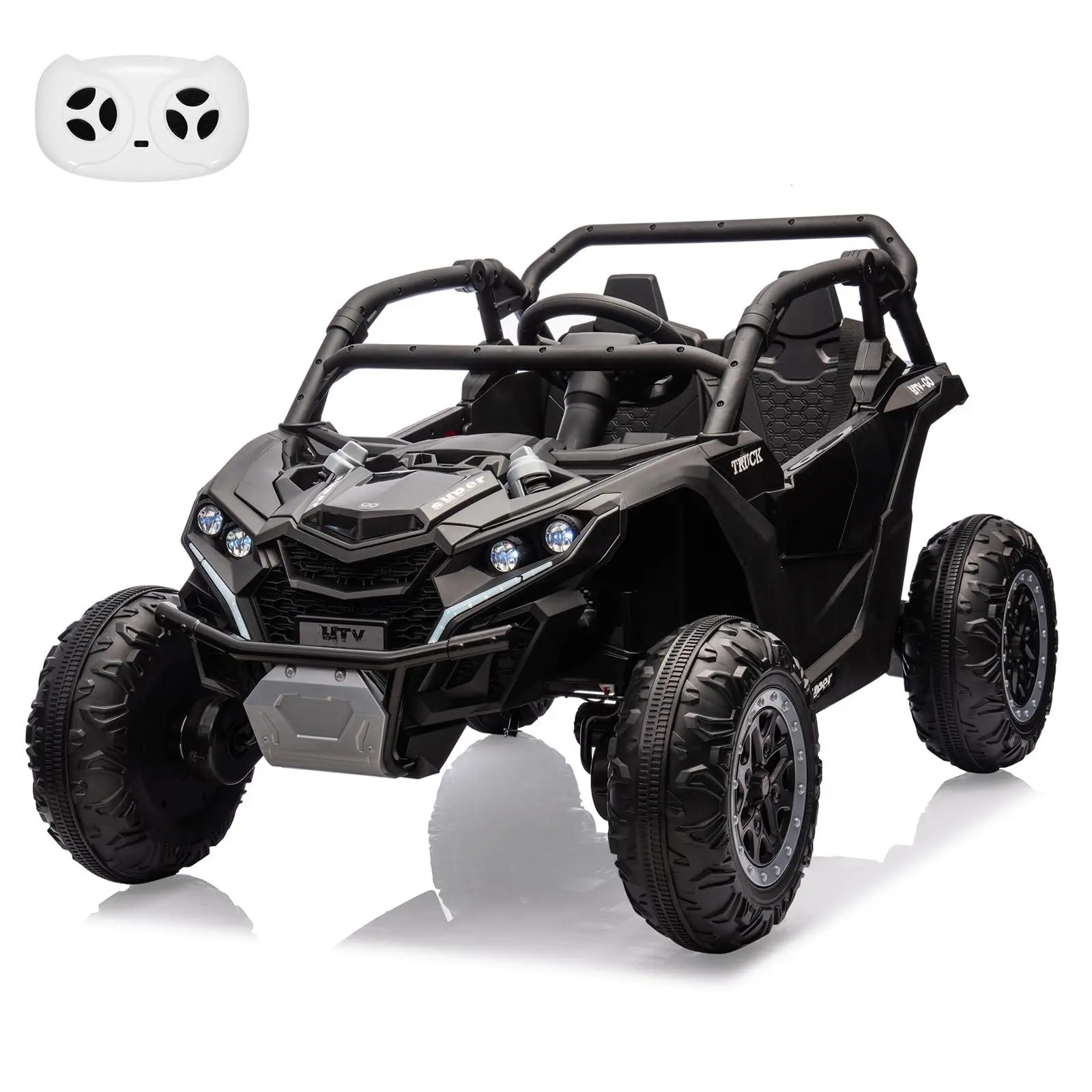 Gaomon 24V 2-Seater Kids' Remote-Controlled Ride-On UTV, Black, with LED Lights, Music, Durable Tires, and Rechargeable Battery