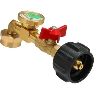 Upgraded Propane Refill Adapter with Valve and Gauge, for Filling 1lb Bottles from a 20lb Tank, Fits QCC1/Type1 Propane Tanks and 1lb Disposable Cylinders, Solid Brass