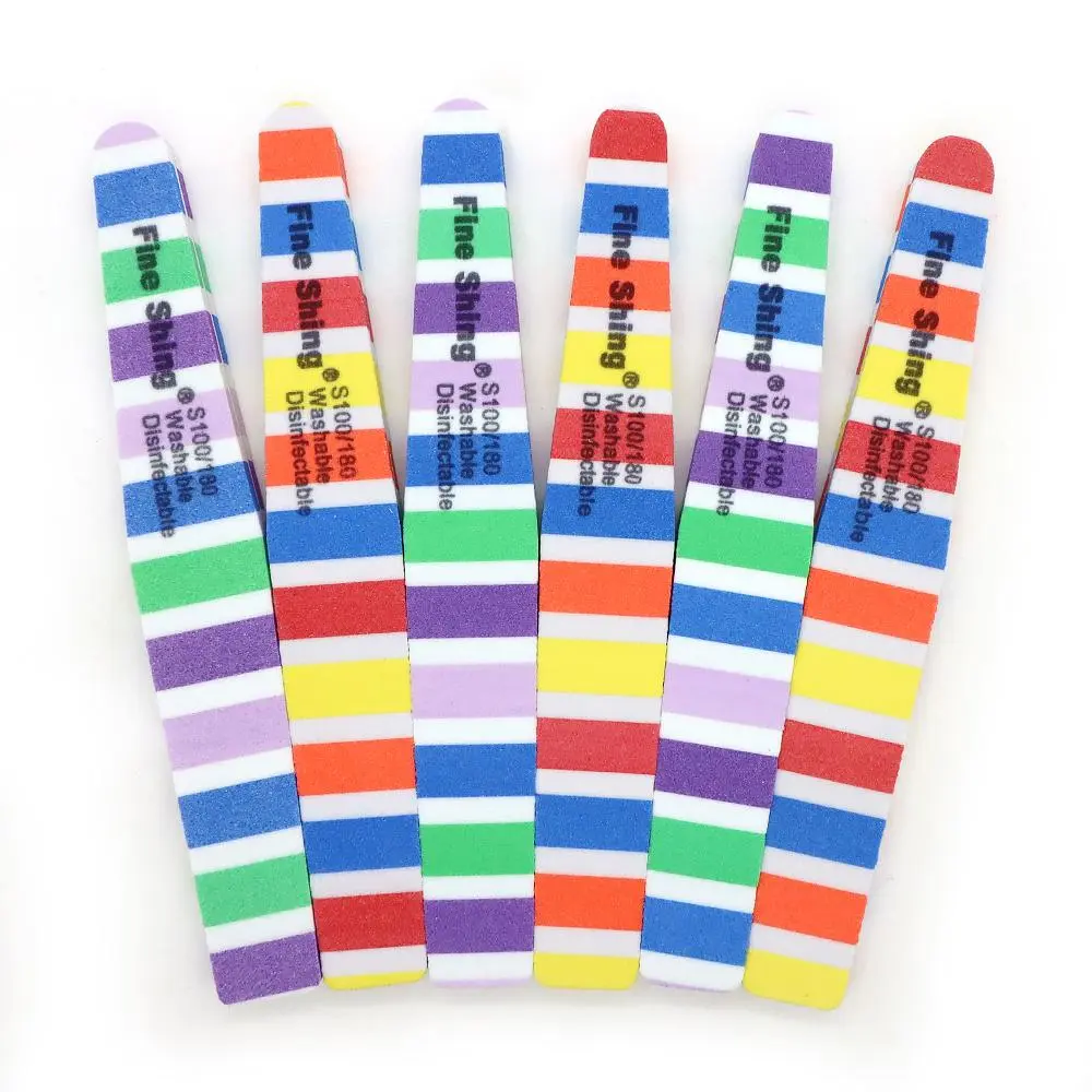 2/4/6Pcs Double Side Stripe Sponge Nail File Buffer 100 180 Grit Fine Shing Washable Rhombus Sandpaper Nails File Manicure Tools