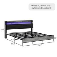 Cement Gray+King Size+Upholstered Headboard