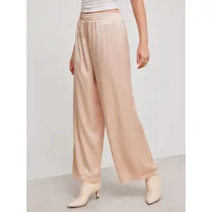 Cider [2 colors, size 2-10] Satin Mid Rise Lace Elastic Waist Wide Leg Trousers SwimWeek