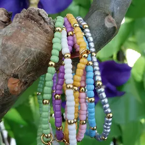 Gold & Glass Minis Spring Collection 2026 / Stretch Bracelets / Dainty Bracelets / Stackable / Spring Pastel Colors / Waterproof