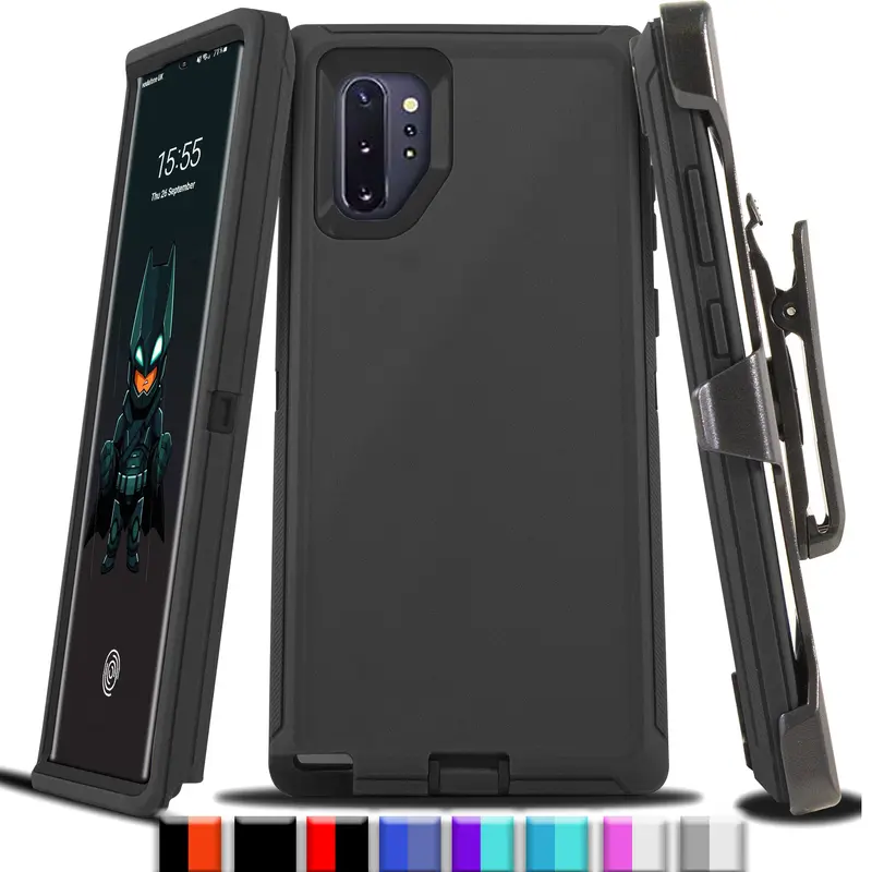 Silicon Rubberized Polycarbonate Triple-Layer Shell Smartphone Case for Samsung Galaxy Note 10, Note 10 Plus - Military-Grade Shockproof, Dropproof, Scratch-Resistant, Steadier Grip, Precise Fit, Protective Holster & Belt Clip (Mobile Phone Accessory)
