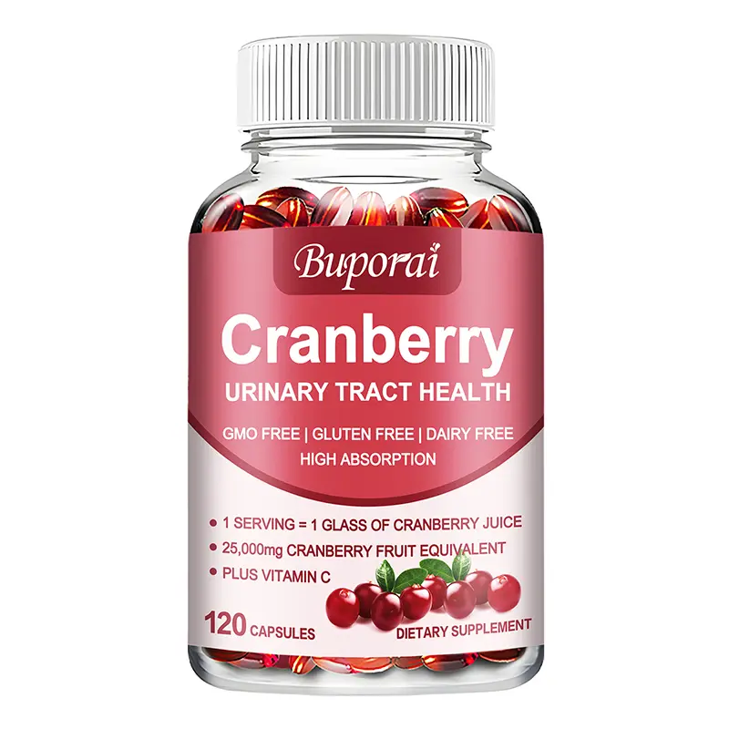 Buporai Edible Vitamin C Capsules (120 Count) - Adults' Health & Nutrition Dietary Supplement with Proprietary Whole Fruit Cranberry Extract Blend for Urinary, Bladder Support