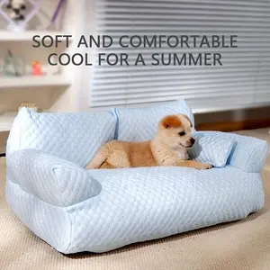 Cooling Dog Sofa Bed for Small and Medium Dogs, Washable Non-Slip Pet Sofa Bed with Backrest, Scratch-Resistant Cat Comforter, Summer Bed Sofa