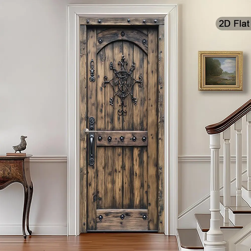 2D Flat Decorative Door Stickers, Vintage Metal Hardware Decals, Self-Adhesive Entrance Door Decor, Home Wall Art for Bedroom, Living Room, Office, Decoration