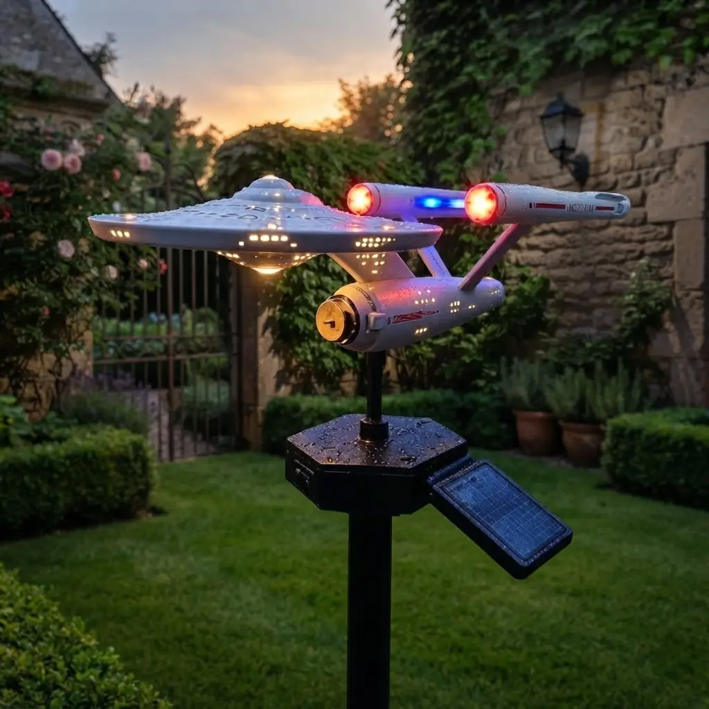 Star Trek U.S.S. Enterprise NCC-1701 Solar Garden Light, Officially Licensed Outdoor Pathway Light with LED Illumination, Starship Decor for Yard, Lawn, Patio, Trekkie Fans, Unique Sci-Fi Gift,Waterproof Fan Garden Landscape Decorative Light