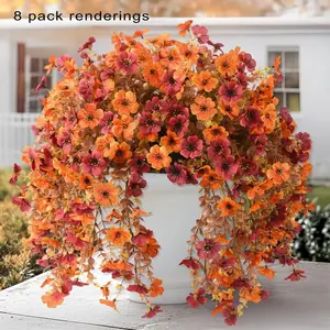 8 Pack Artificial Hanging Plants, Fake Flower Vine, UV Resistant Silk Violet Flowers with Eucalyptus Leaves, Outdoor Garden Decor, Artificial Flower Decoration, Realistic Faux Plants