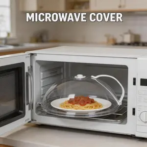 Microwave Splatter Guard Cover, Transparent Reusable Heat Resistant PP Plastic Food Shield with Ergonomic Handle, Kitchen Essential Accessory, Kitchen Cooking Accessories