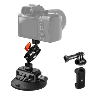【K&F CONCEPT】4.5" Suction Cup Camera Mount with Magic Arm, ARRI Style 1/4" 3/8" Threads, Quick Release Car Mount Compatible with Gopro DJI Insta360 for DSLR Action Camera Phone Video Shooting
