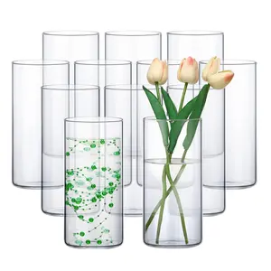 Clear Glass Cylinder vases, Pack of 12 Glass Cylinder Vases for Centerpieces, Home Decoration Flower Vases, Bulk Cylinder Flower & Plant Vases, Hurricane Candle Holders for Wedding Party Home Decor
