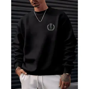 Men's Fashion Creative Design Letter Print Sports Casual Commuting Versatile Long Sleeve Round Neck Black Sweatshirt Xiangpan Mingxuan, Multiple Colors Available