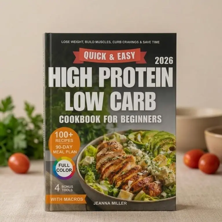 High Protein Low Carb Cookbook for Beginners Full Color Print Book 100+ Recipes 90 Day Meal Plan Macros