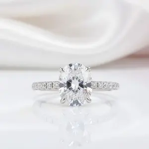 14k White Gold 3ct Oval Cut Diamond Option Under Halo Engagement Ring