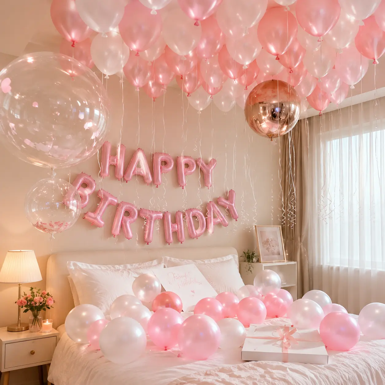 Pink Metallic Party Balloons Set - Home & Festive Supplies for Birthday Room Decoration, Magical Banner-Included 1-Set to Create Dreamy Surprises