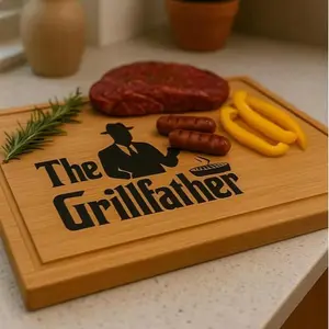 Grillfather BBQ Cutting Board Personalized Walnut Wood Gift for Dad Father's Day Sturdy Custom Stumps Wood Grill Master Present