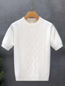 Men's Short Sleeve Sweater Round Neck Jacquard Knitwear Business Casual Inner Layer Bottom Shirt, New Arrival 2026