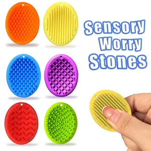 Set of 6 Silicone Sensory Stones | Silicone | Textured Finger Toys for Relaxing Mood, Durable Portable Tactile Stones, Adult Finger Gadgets to Keep Hands Busy, Feather-Free, No Voltage Stress Balls